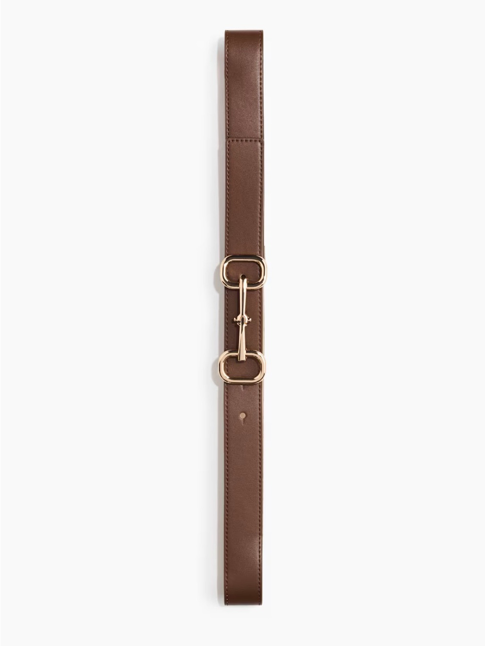 H&M Brown Leather Belt with Gold Horsebit Detail